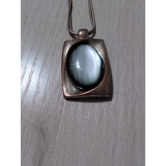 Kenneth Cole Jewelry - Kenneth Cole KC Silver Tone Pendant Necklace Opaline‎ Glass Stone Snake Chain